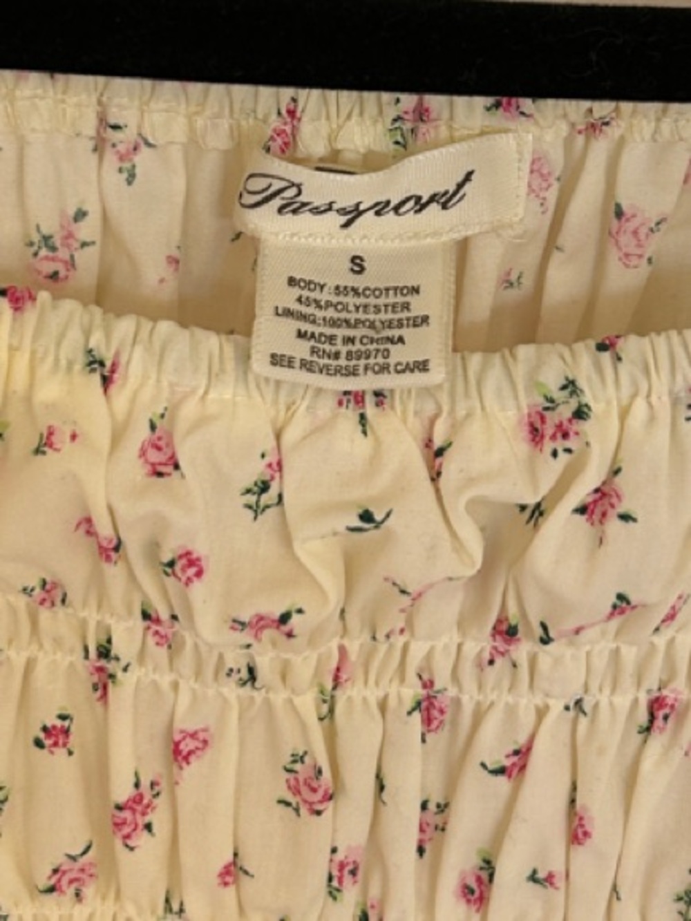 Passport Cotton Blend Cream Puff-Sleeve Smocked Peplum Top with Pink Floral - Picture 3 of 6